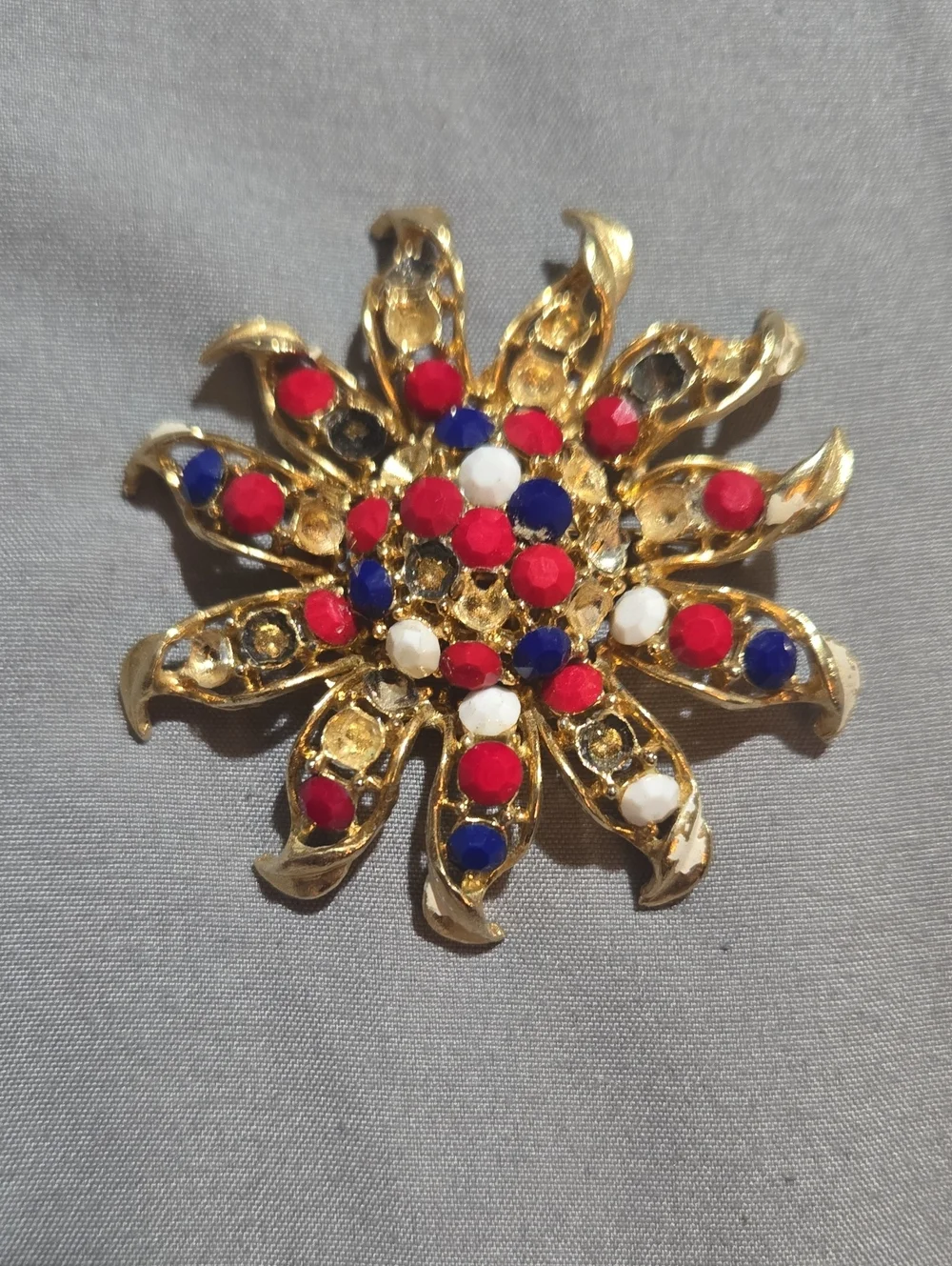 Gold-Tone Floral Multicolor Gem Brooch - Unbranded